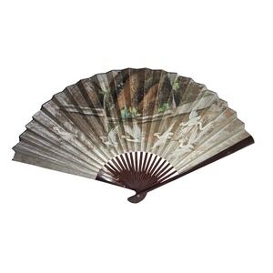 Vintage Large Hand Painted Chinese Folding Fan White Cranes Silver Gold 40x24